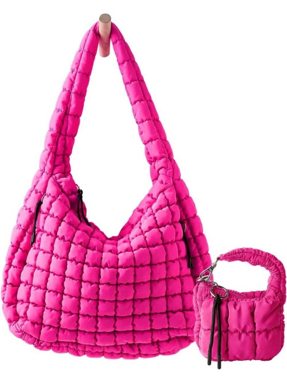 Stylish Large Quilted Puffer Tote Bag with Mini Pouch - Versatile Puffy Carryall